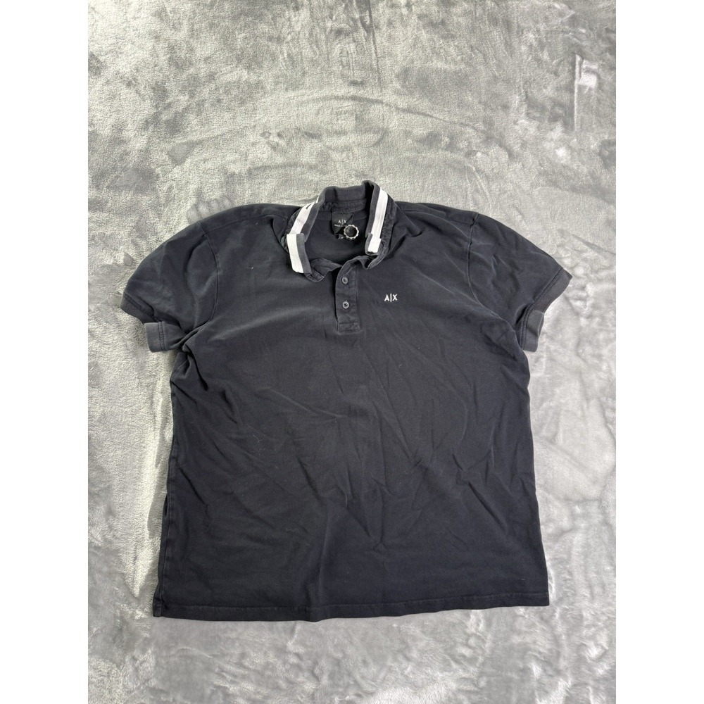 Armani Exchange Polo Mens XL A|X Logo Short Sleeve Knit Black Two Tone Collar
